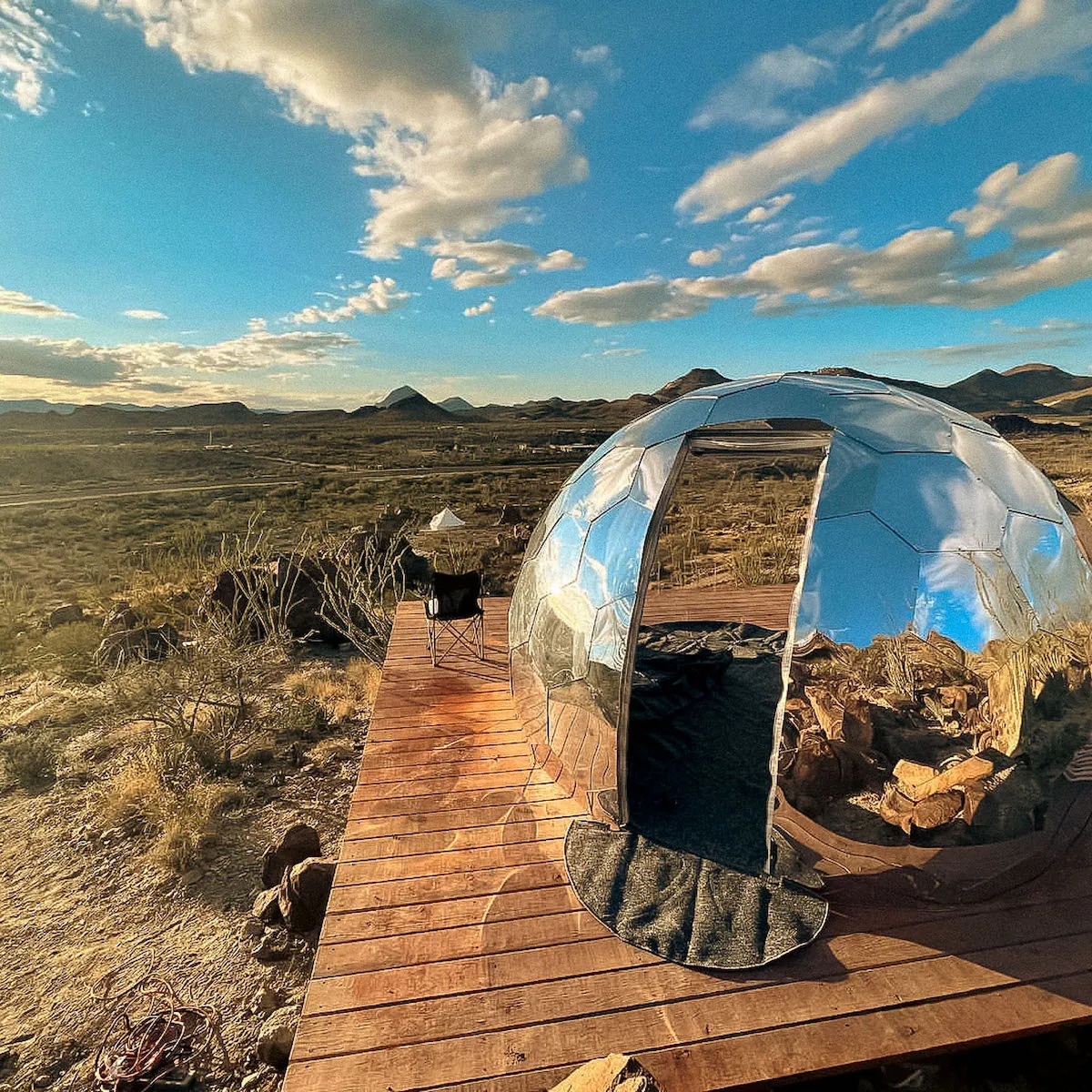 Mirror summer dome exposed to the sun