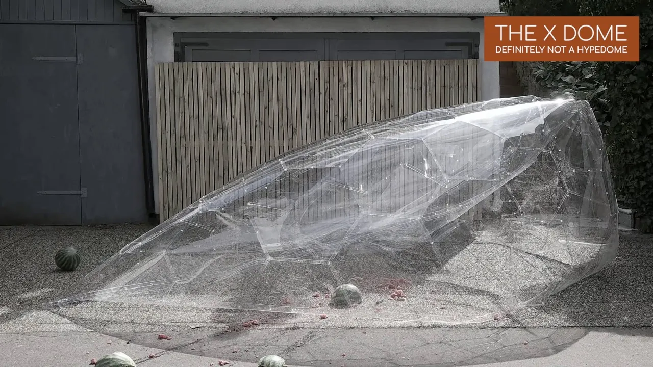 A competitor's cheap dome collapses after the first melon drops