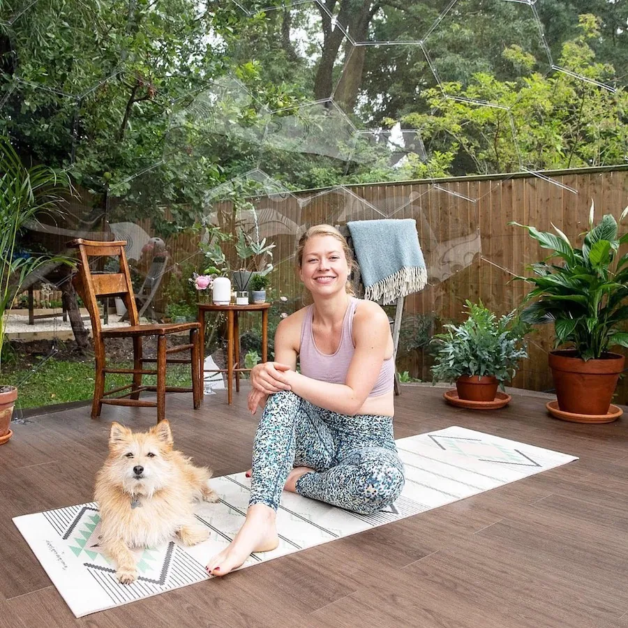 A yoga she shed in a dome