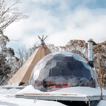 Geodome shelter in the snowy Alps
