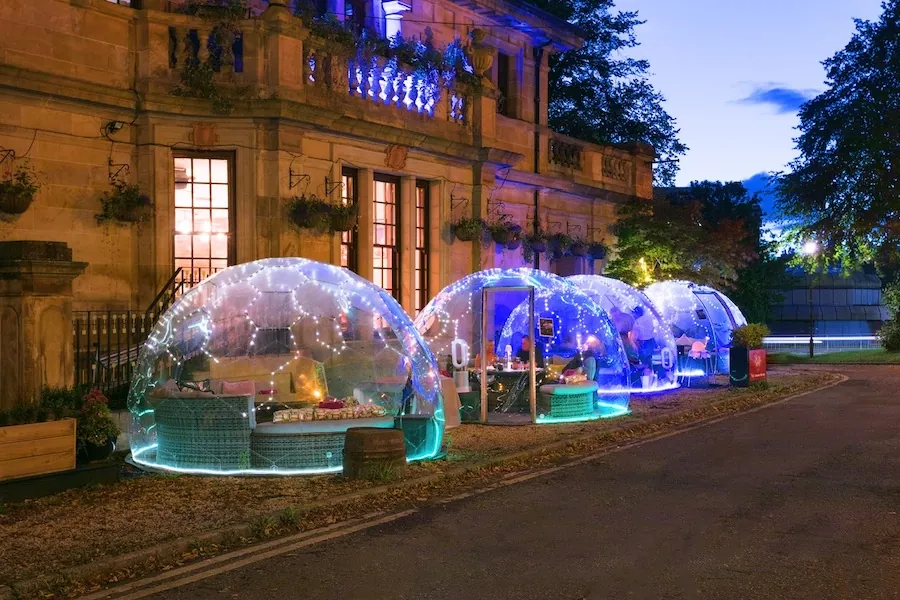 Outdoor dining domes in 1051 GWR in Glasgow