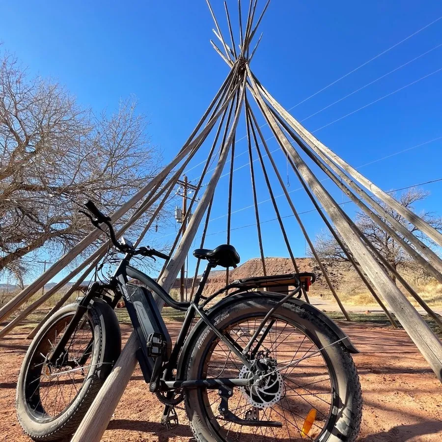 A bike in the middle of an eco village