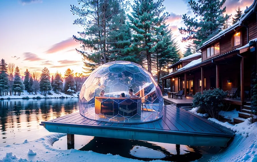 Clear winter hot tub enclosure