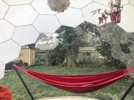 A hammock in the backyard dome