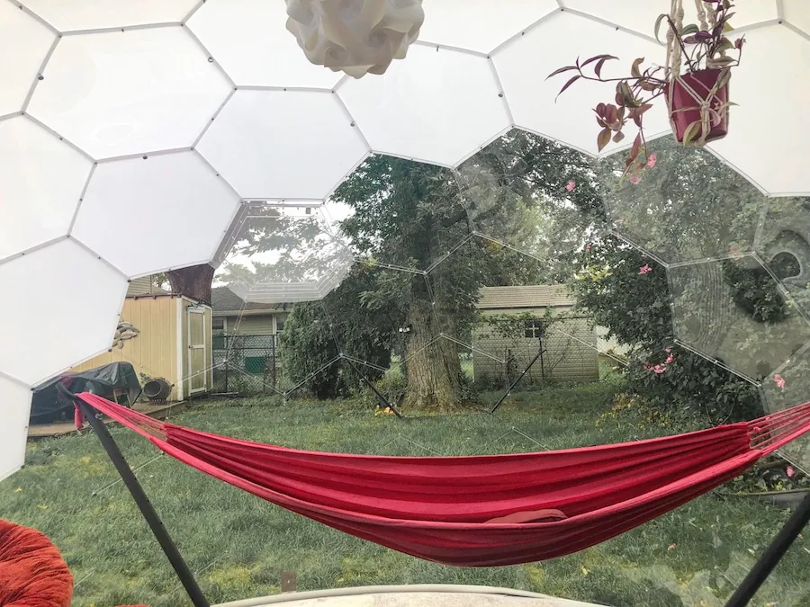 A hammock in the backyard dome