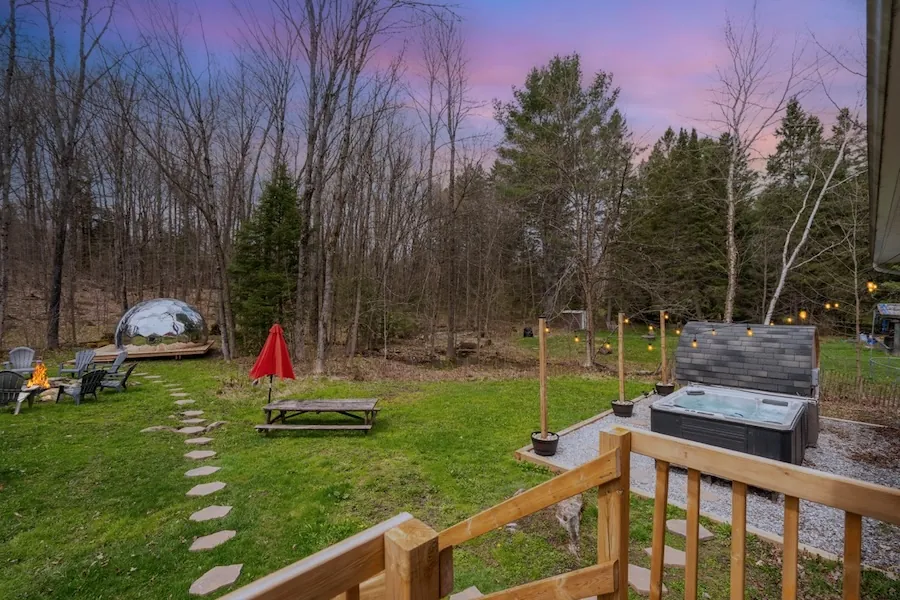 Outdoor amenities of James Svetec's Airbnb cottage rental including geodome