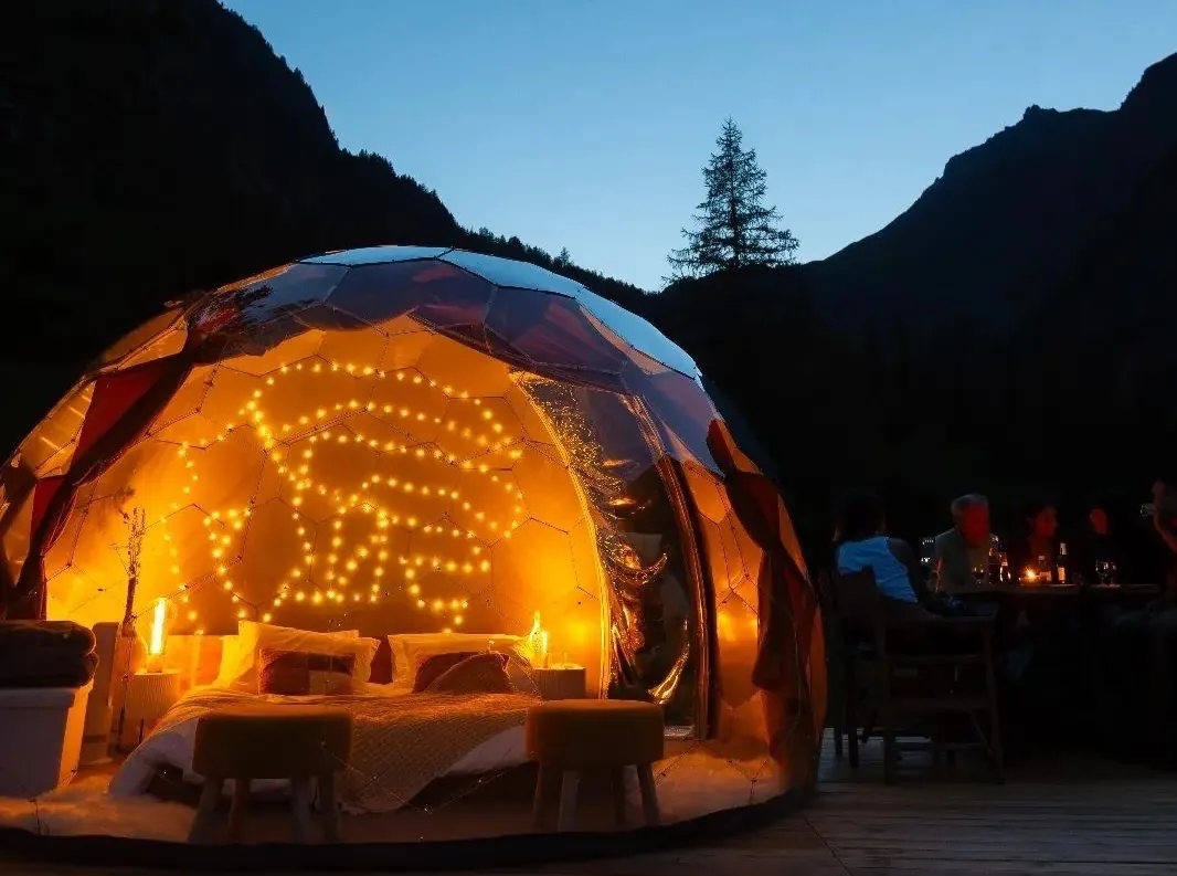 Outside sleeping in a garden dome