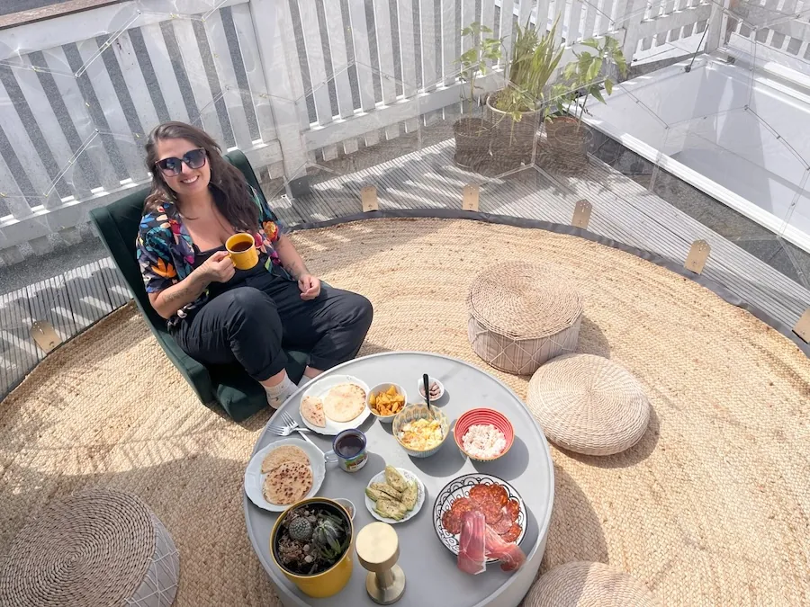 Enjoying coffee in a rooftop dome in Rotterdam