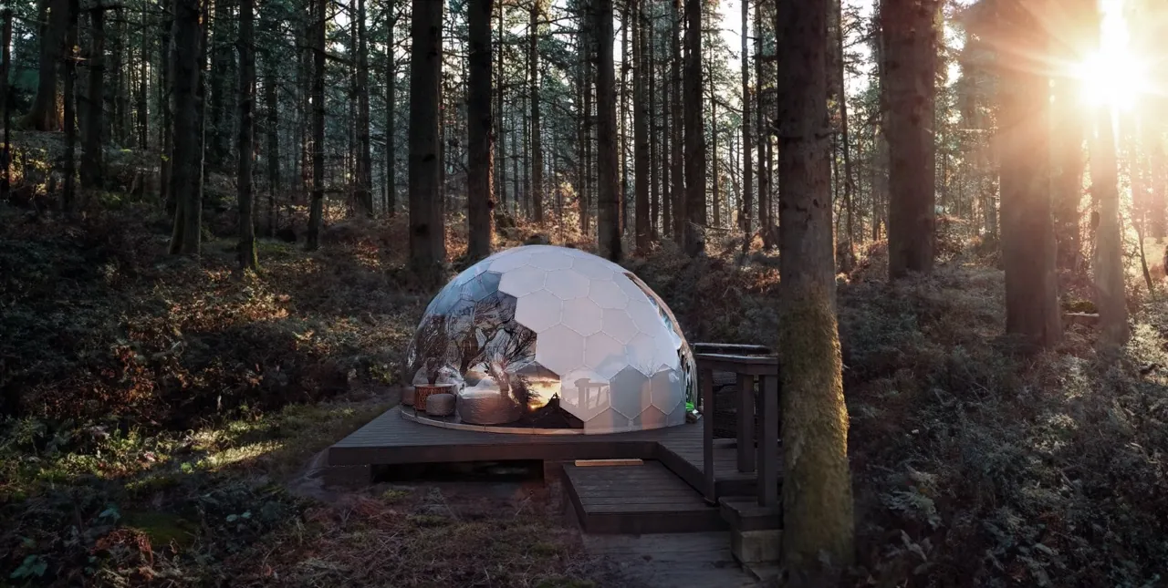 Opal dome used as a glamping retreat in the woods