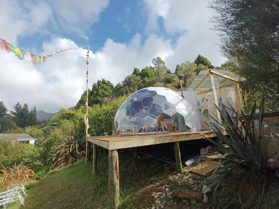 Airbnb dome placed on a platform