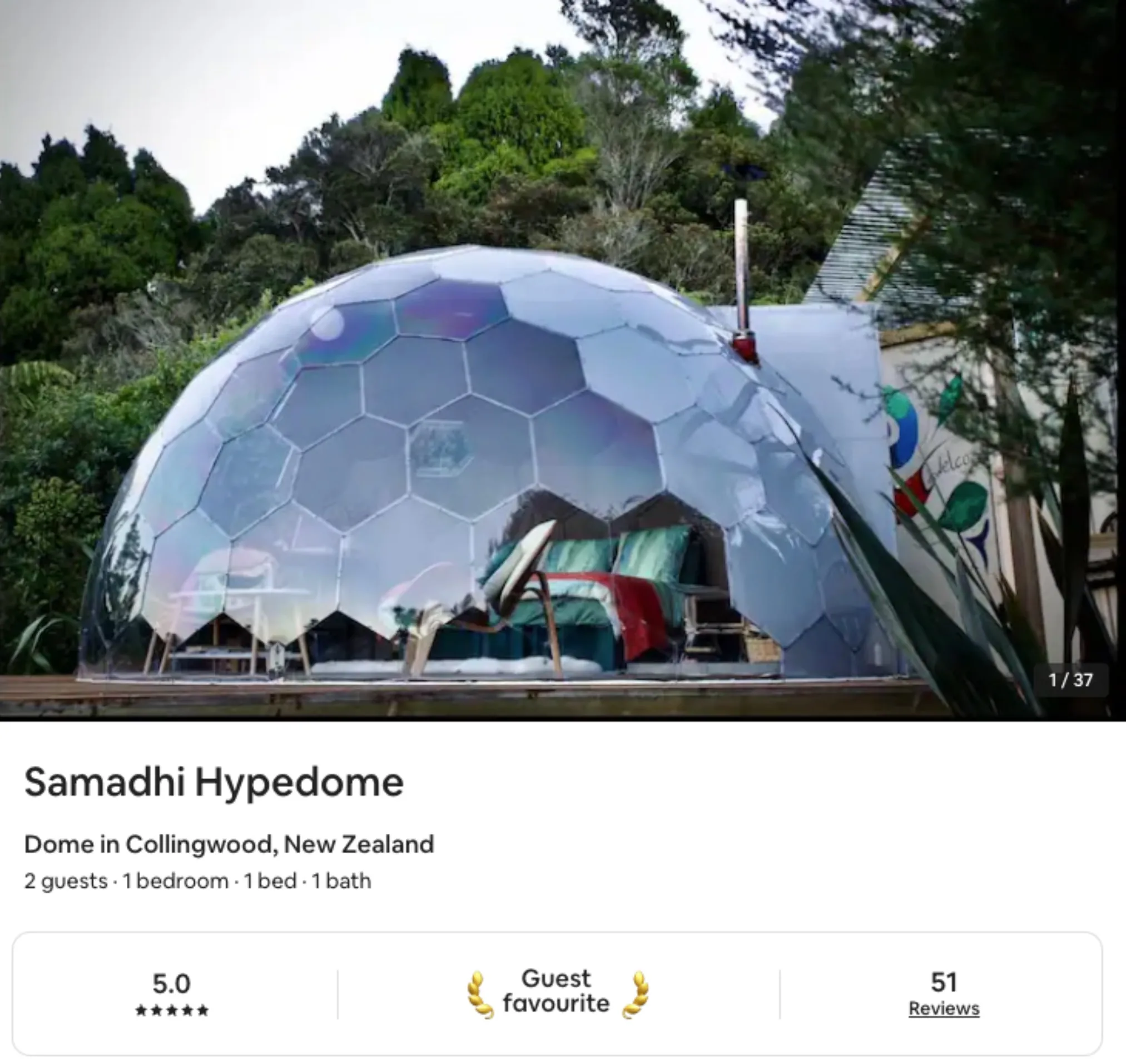 Airbnb average rating of 5.0 in Samadhi Hypedome