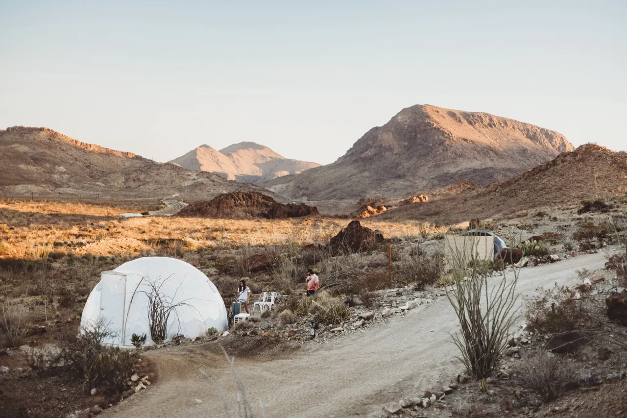 A view of the desert glamping site