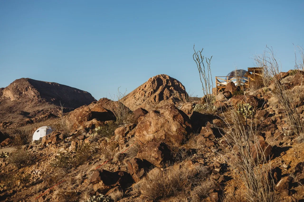 A rocky landscape of the Space Cowboys glamping