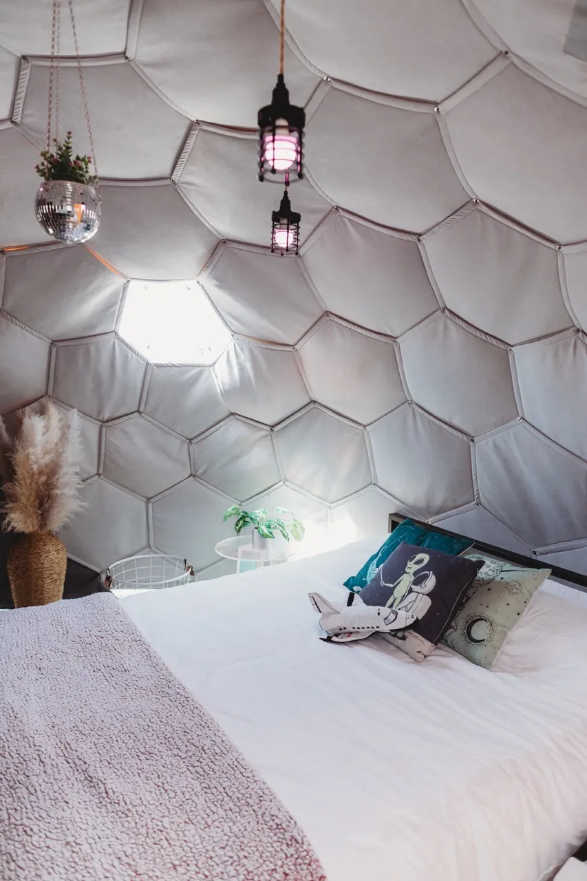 Space-related interiors of the Space Cowboys glamping domes