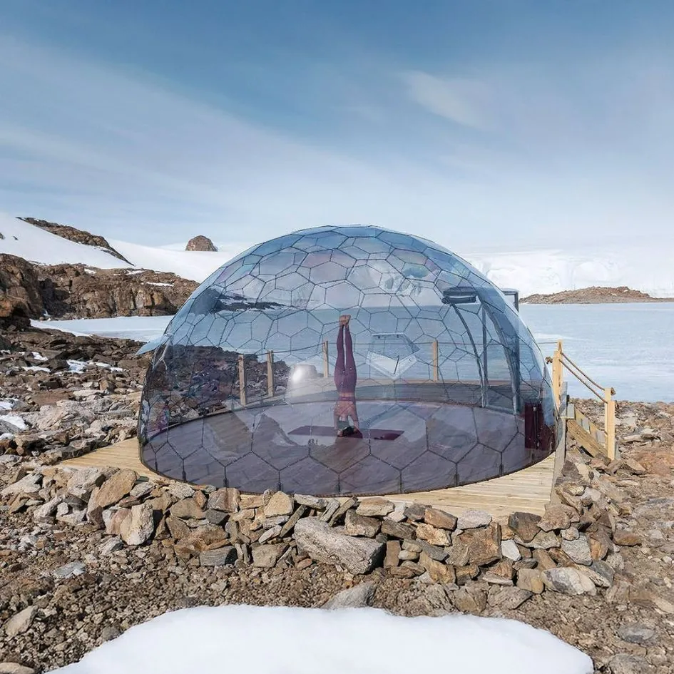 yoga in an outdoor dome