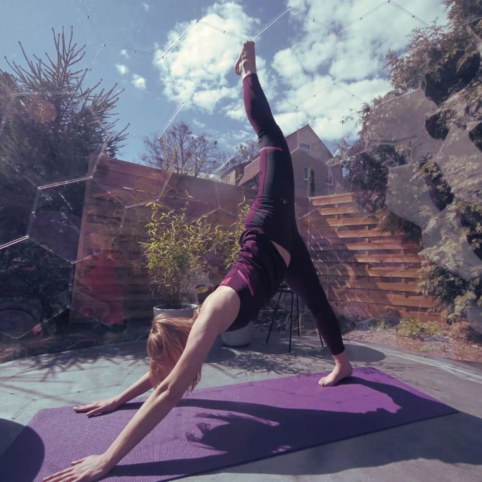 yoga in an outdoor dome