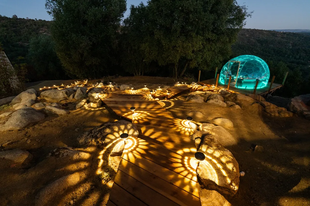 Illuminated dome with a mountain view
