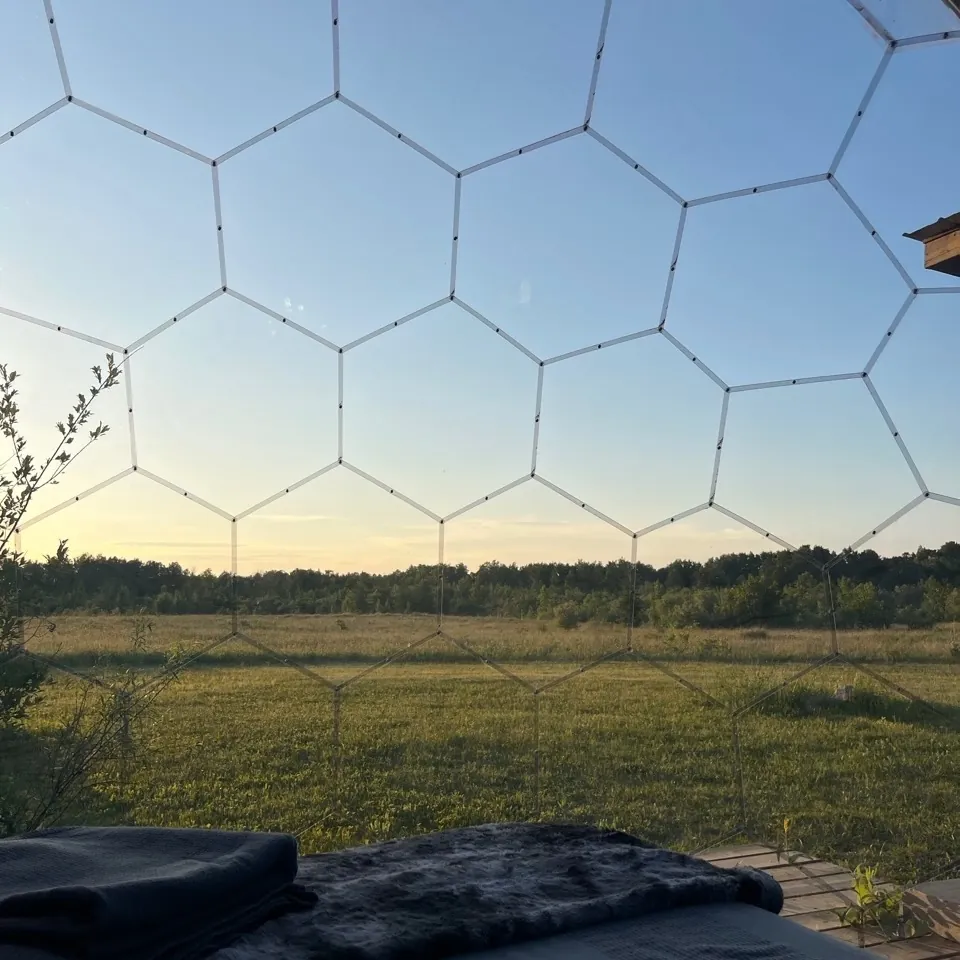 A view from an off-grid glamping dome