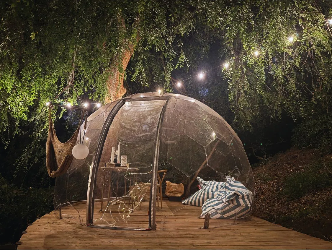 Outdoor office dome by night