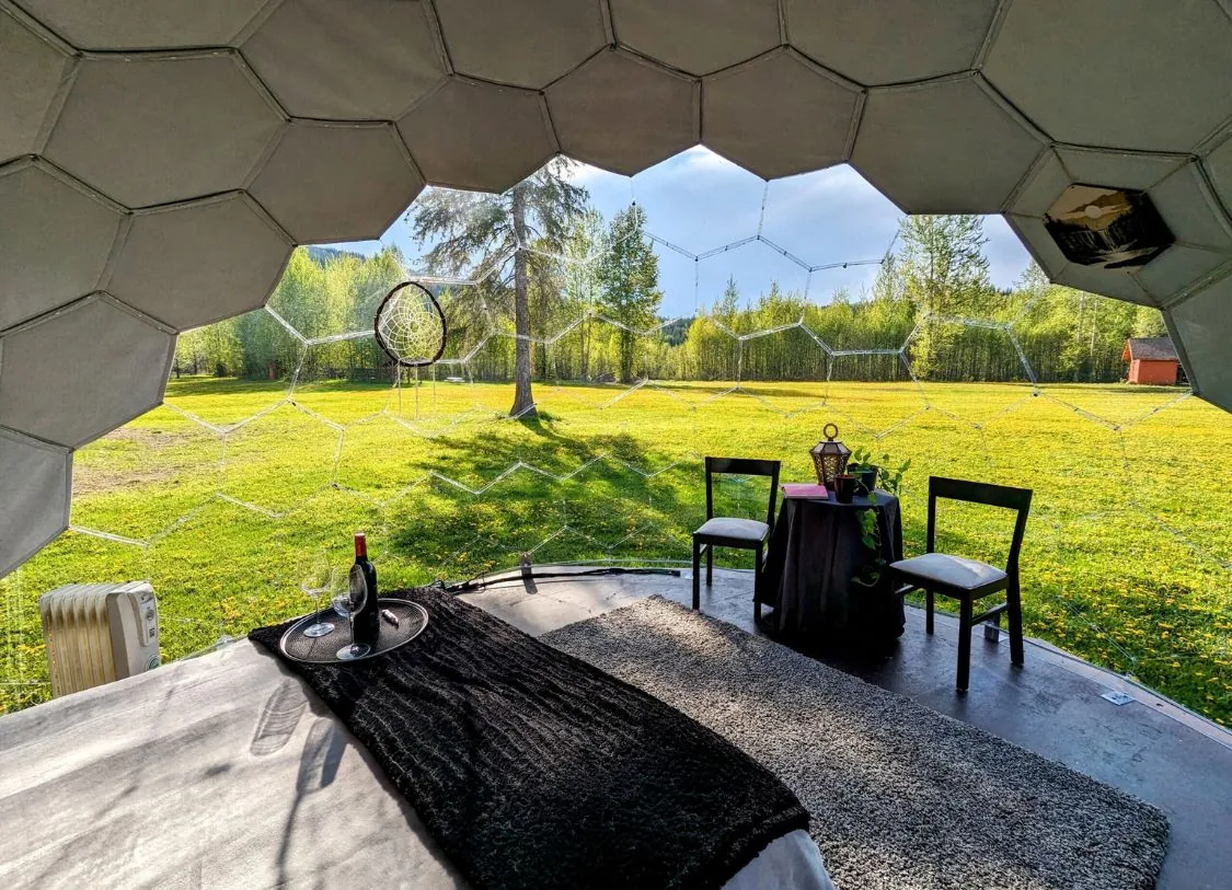 Insulated Hypedome M dome set up for year-round guest stays