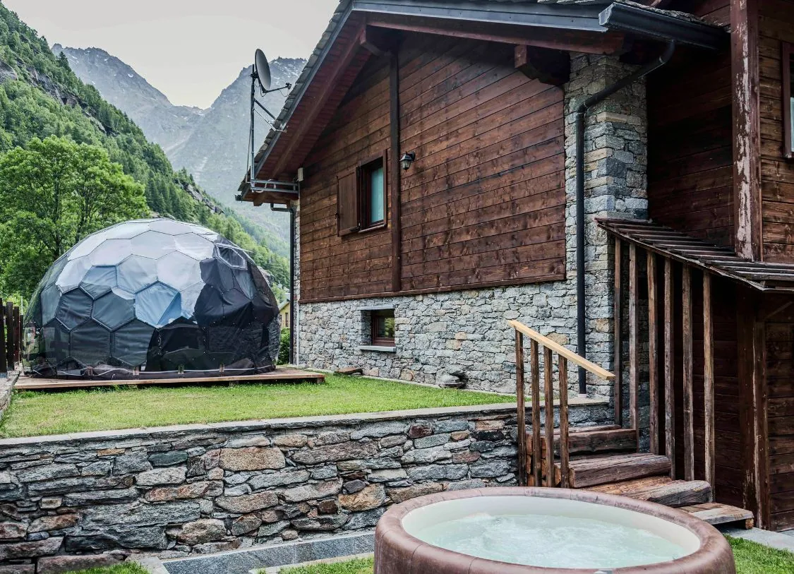 Cozy dome accommodation featuring private hot tub and deck