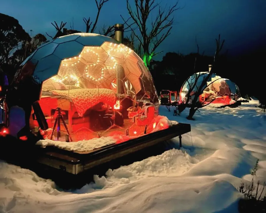 Glamping domes in the snow