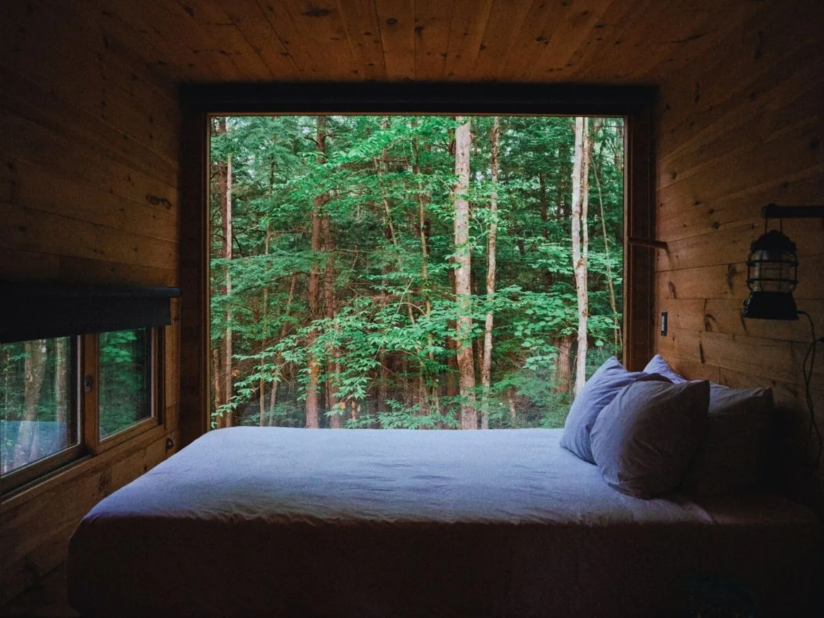 Glamping wooden pod interior