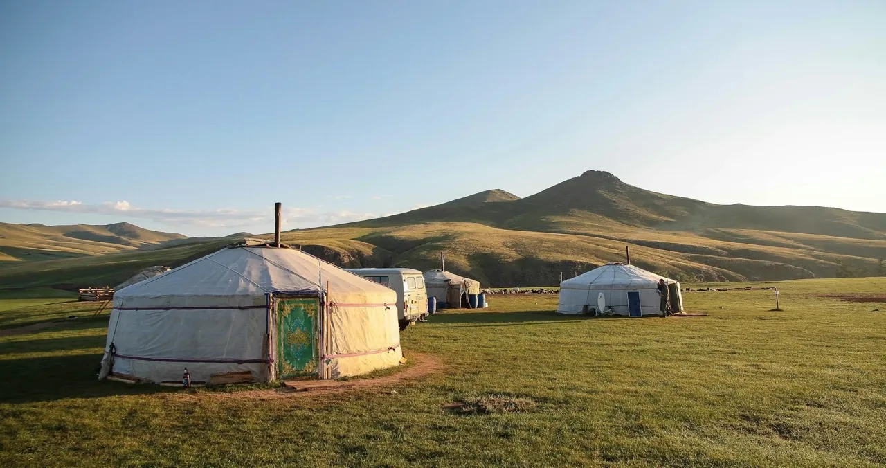 A glamping site of yurts
