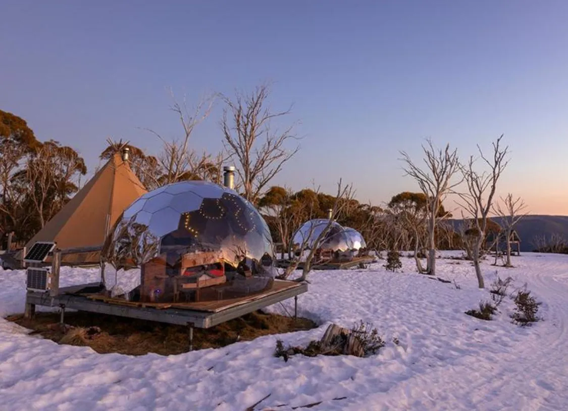 A glamping site in the snow
